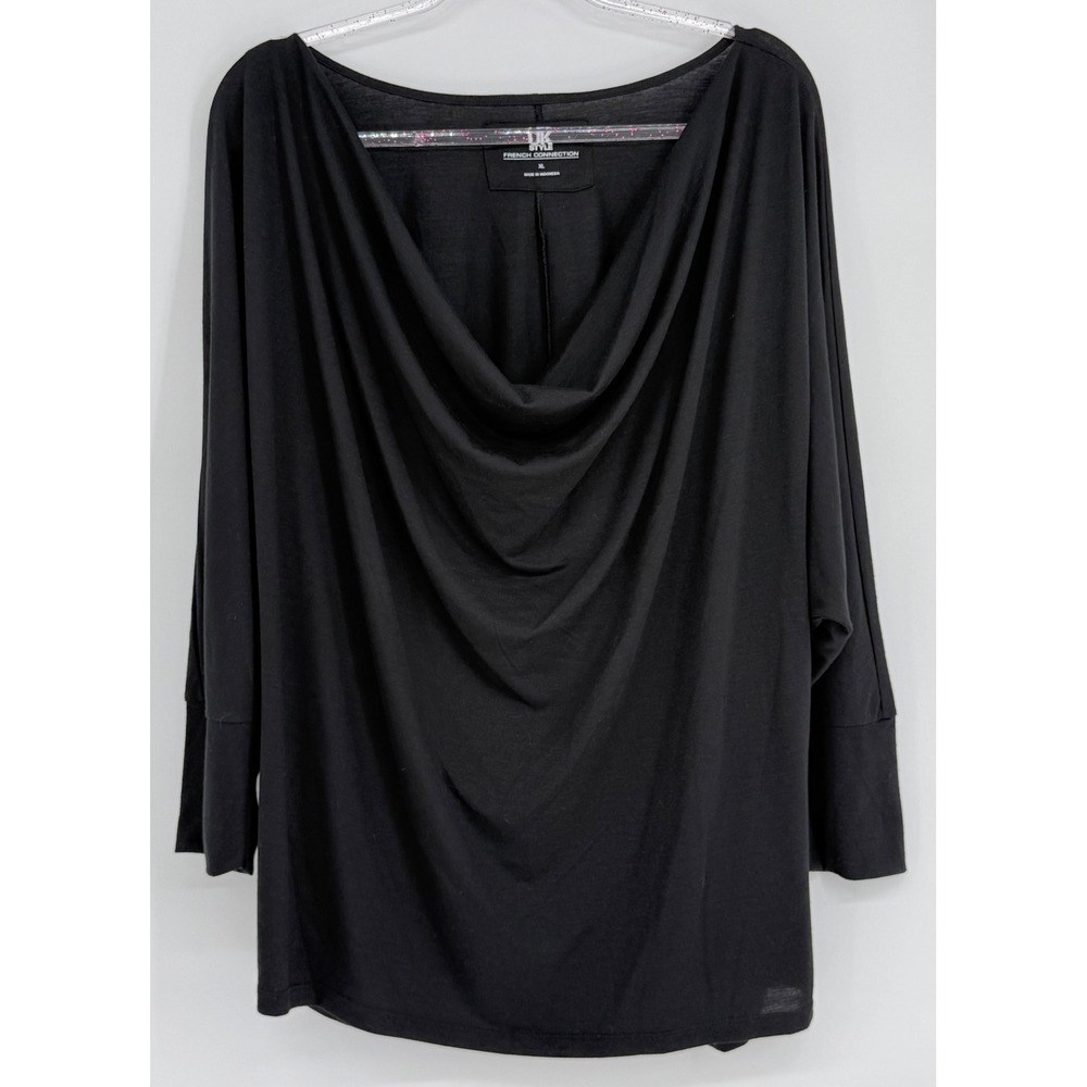 UK‎ Style French Connection Black Drape Cowl Neck Dolman Top Sz XL